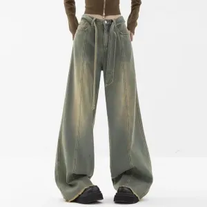 Bonnyshow-Winter Y2k Fashion Women Harajuku Jeans Wide Leg Punk Loose Casual Long Trousers Denim Cargo Baggy Pants Femme Streetwear