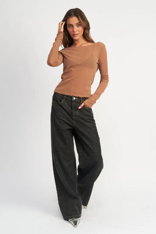 Boyfriend Denim Pants with Contrasted Stitching