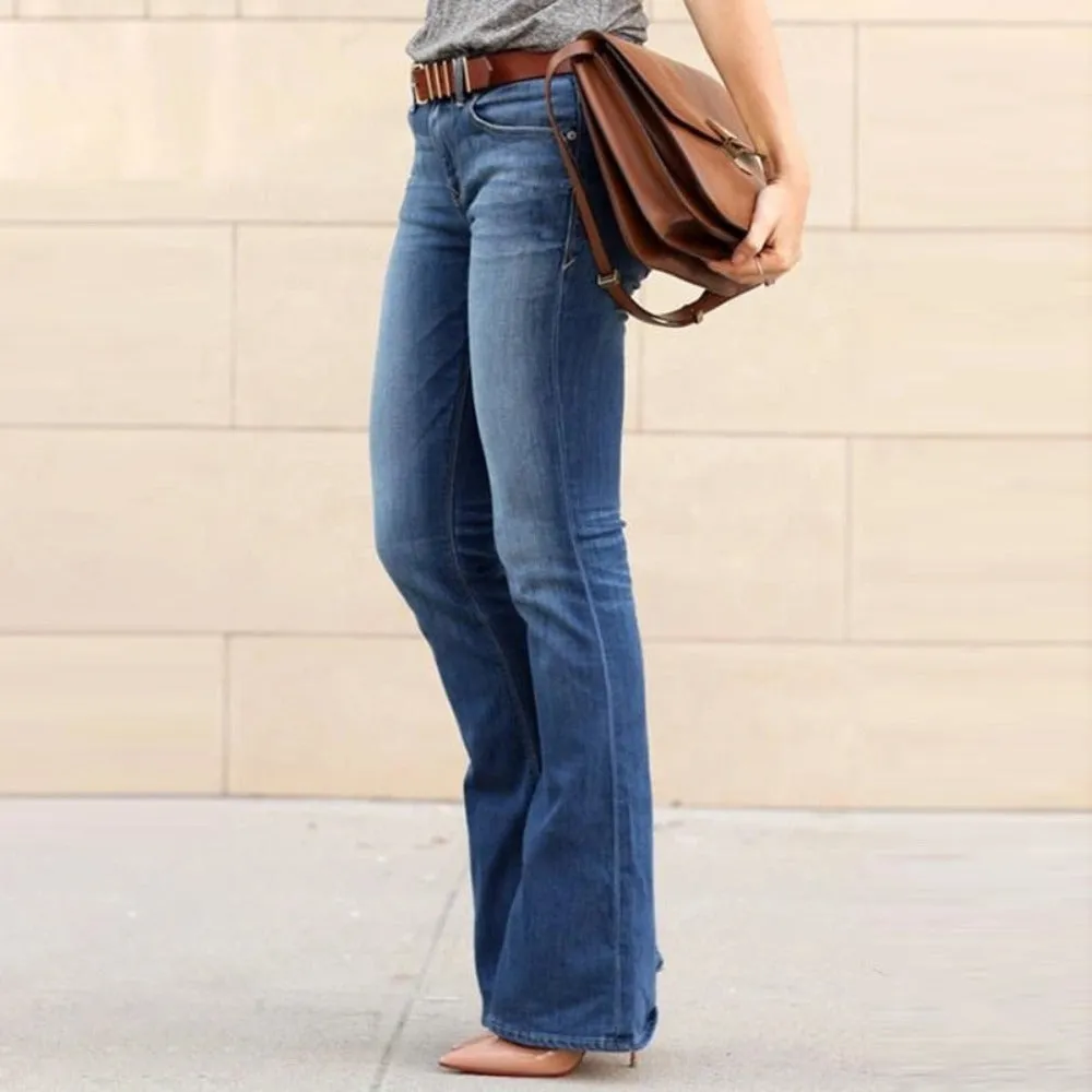 Boyfriend Elastic Waist Slim Fit Denim Bell Streetwear Flared Jeans