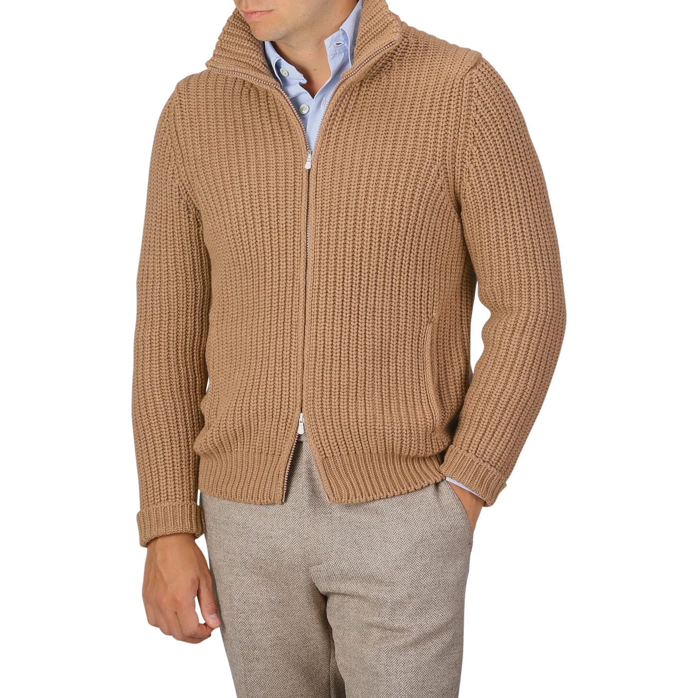 Camel Wool Cashmere Heavy Knit Cardigan