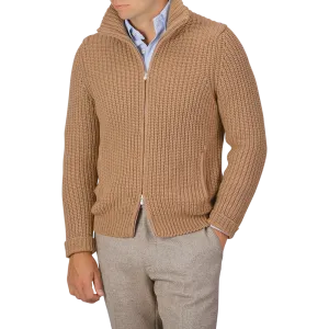 Camel Wool Cashmere Heavy Knit Cardigan