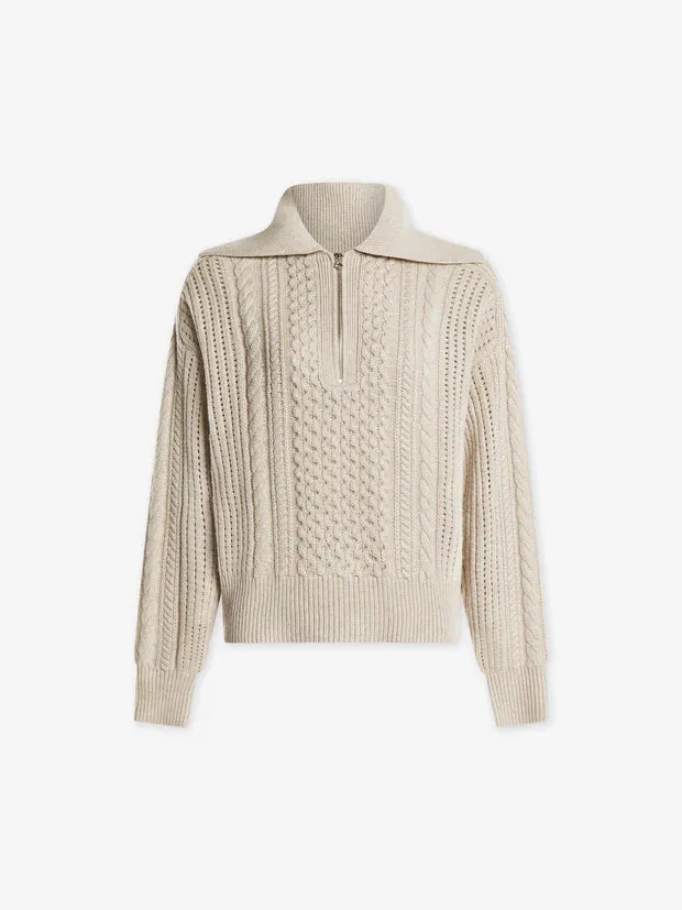 Camello Relaxed Cable Half Zip - Parchment