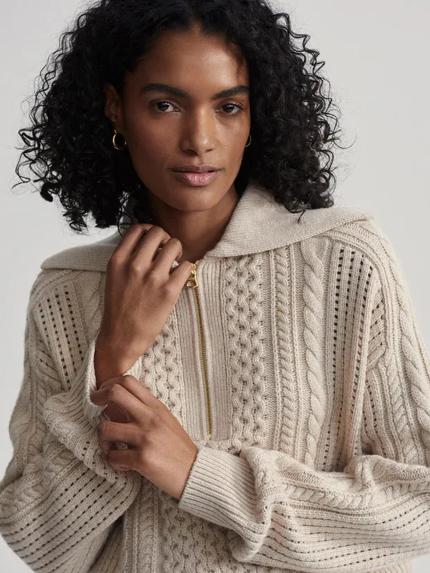 Camello Relaxed Cable Half Zip - Parchment