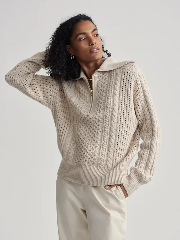 Camello Relaxed Cable Half Zip - Parchment