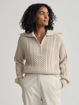 Camello Relaxed Cable Half Zip - Parchment