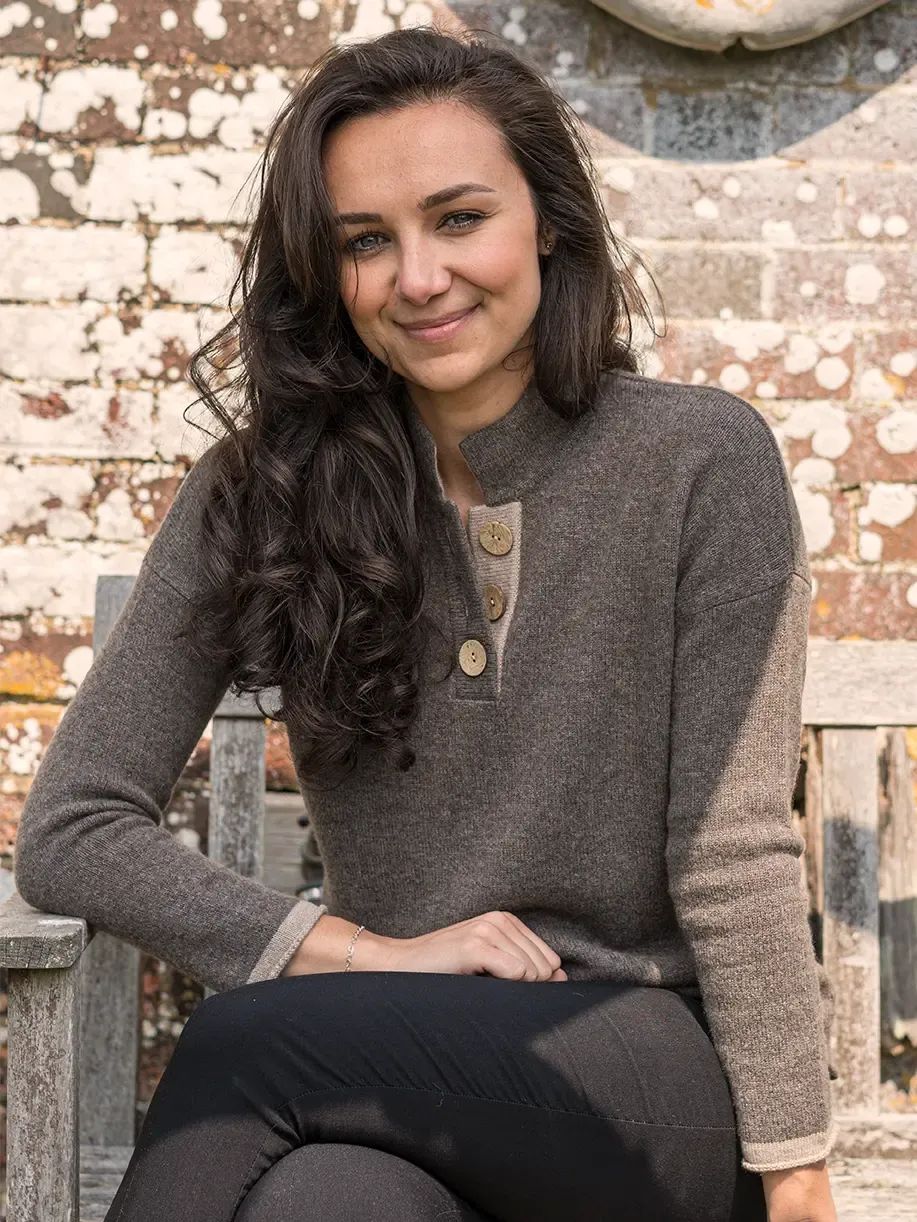 Cashmere and Merino High Collar Jumper | Mole Melange