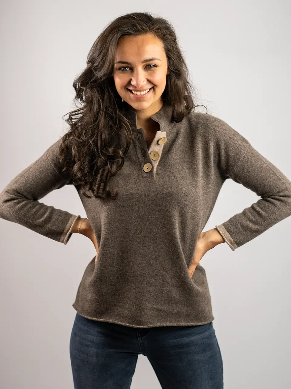 Cashmere and Merino High Collar Jumper | Mole Melange