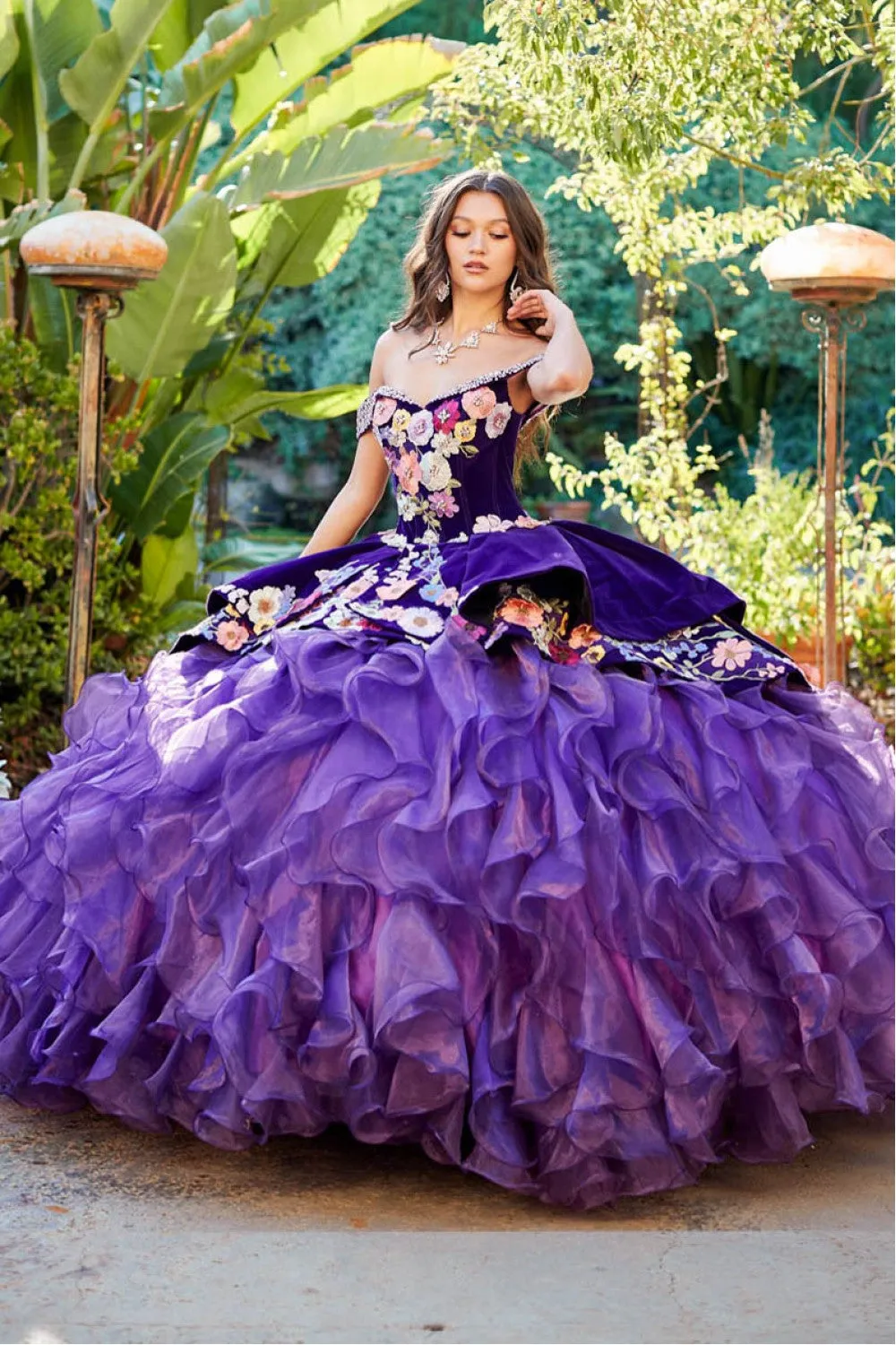 Charro Off Shoulder Ruffled Ball Gown by Petite Adele PQ1050