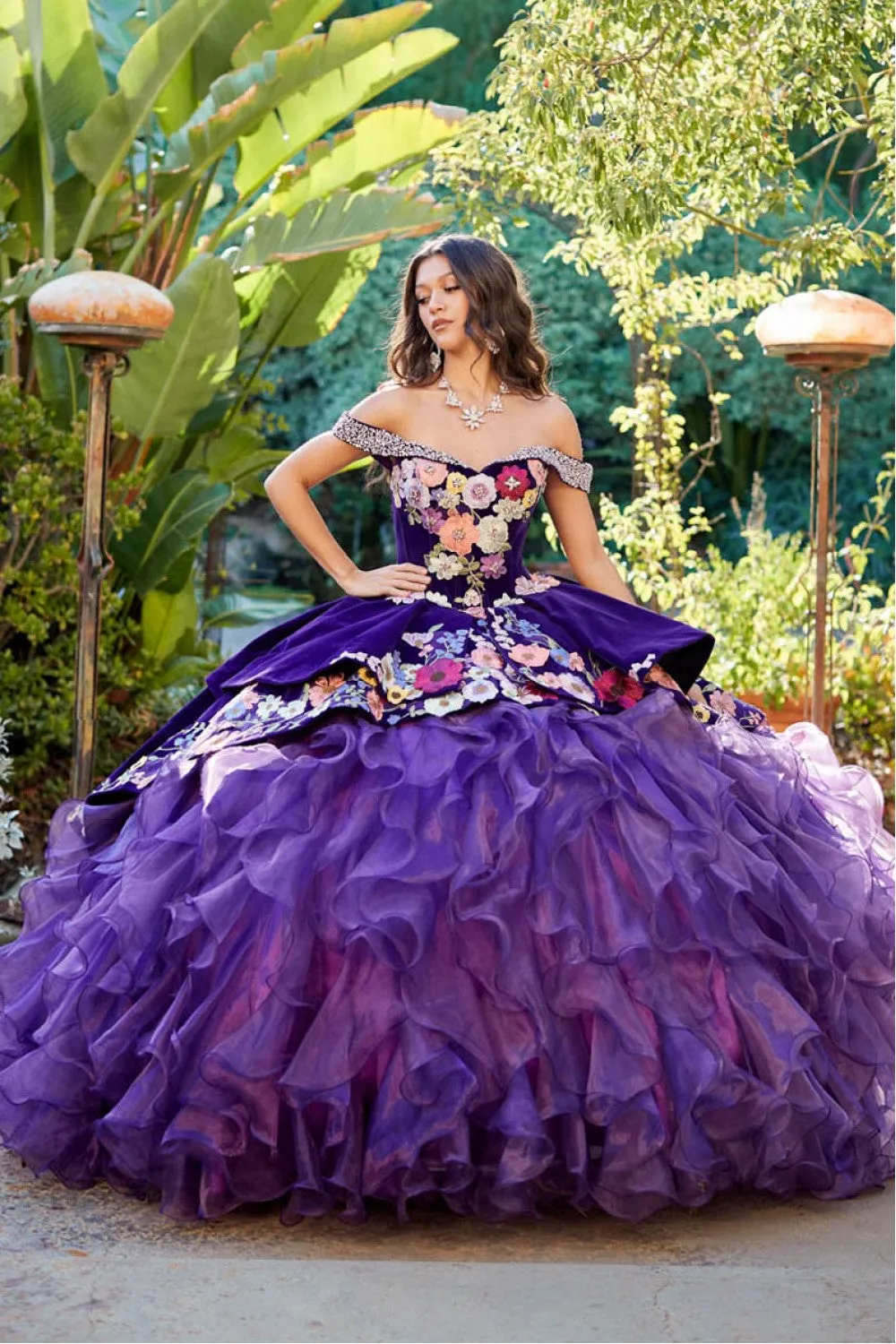 Charro Off Shoulder Ruffled Ball Gown by Petite Adele PQ1050
