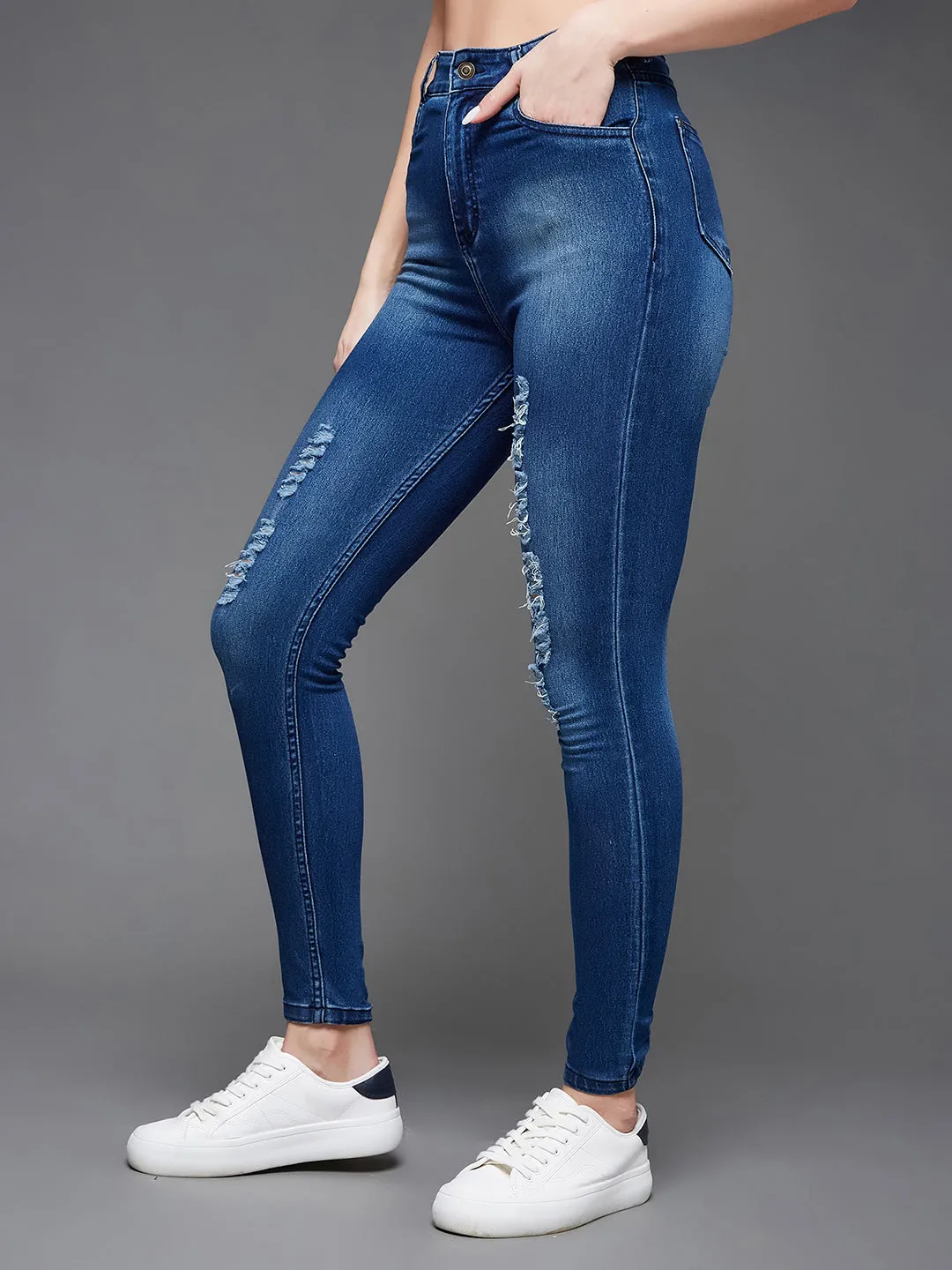 CHASEstretch™ Women's Blue Skinny Fit Mid Rise Mildly Distressed Ripped Denim Jeans