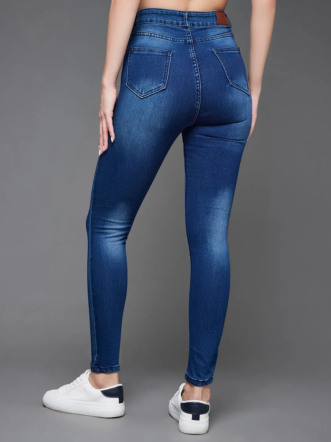CHASEstretch™ Women's Blue Skinny Fit Mid Rise Mildly Distressed Ripped Denim Jeans