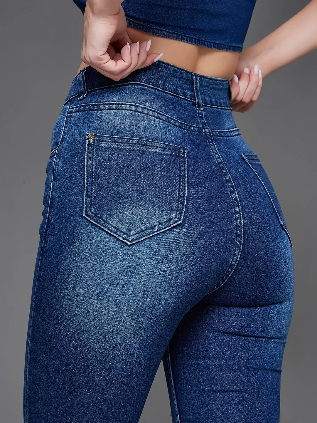 CHASEstretch™ Women's Blue Skinny Fit Mid Rise Mildly Distressed Ripped Denim Jeans