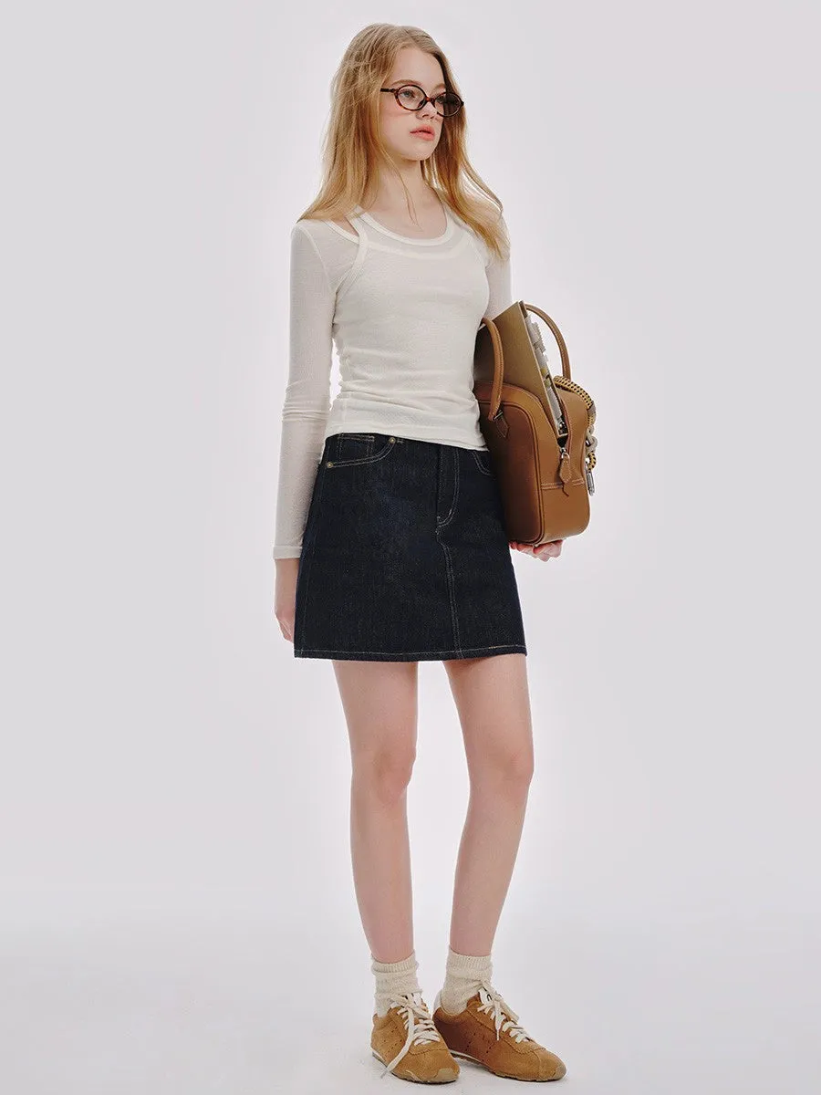 Classic High-Waisted Denim A-Line Skirt