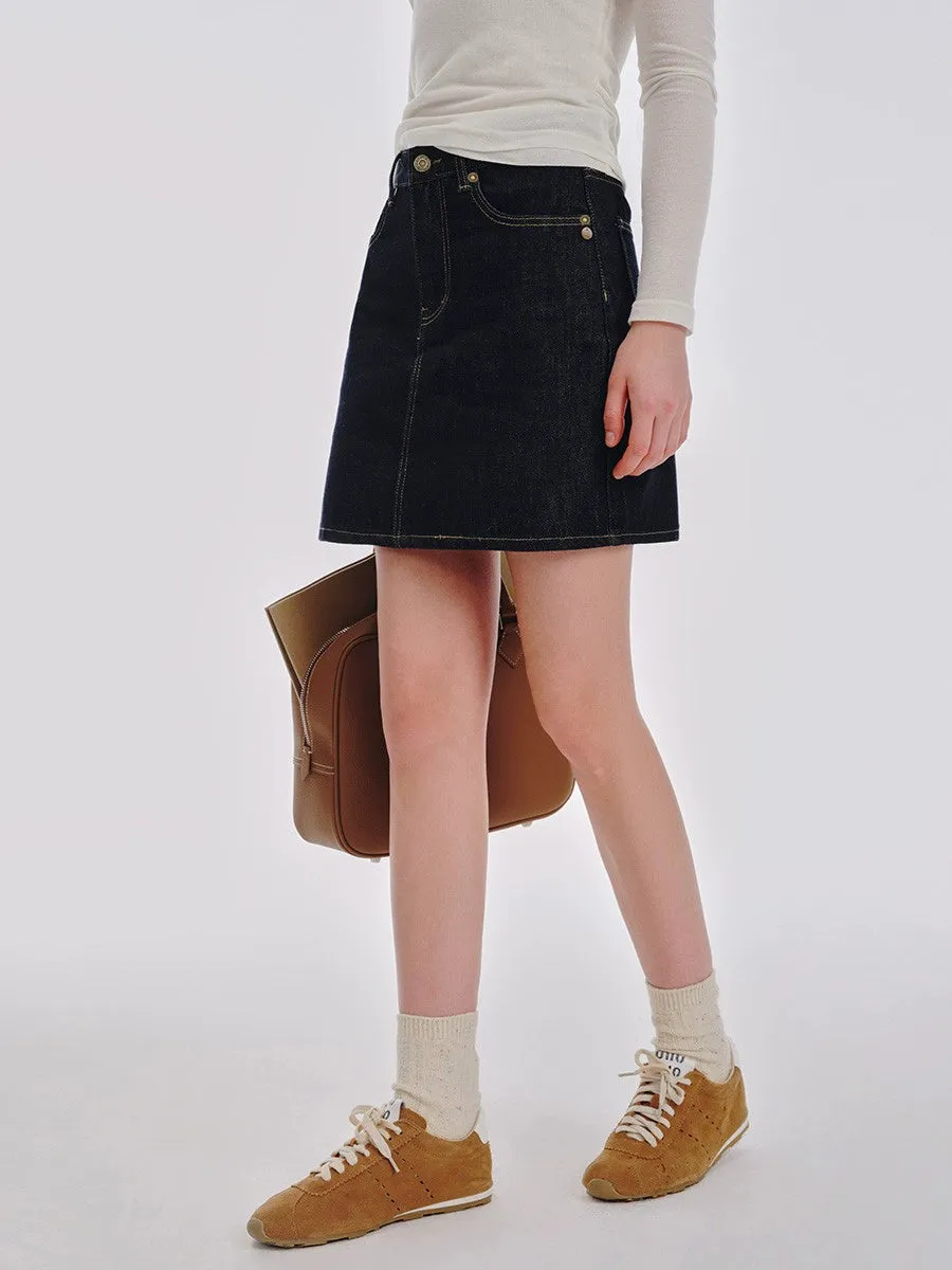 Classic High-Waisted Denim A-Line Skirt