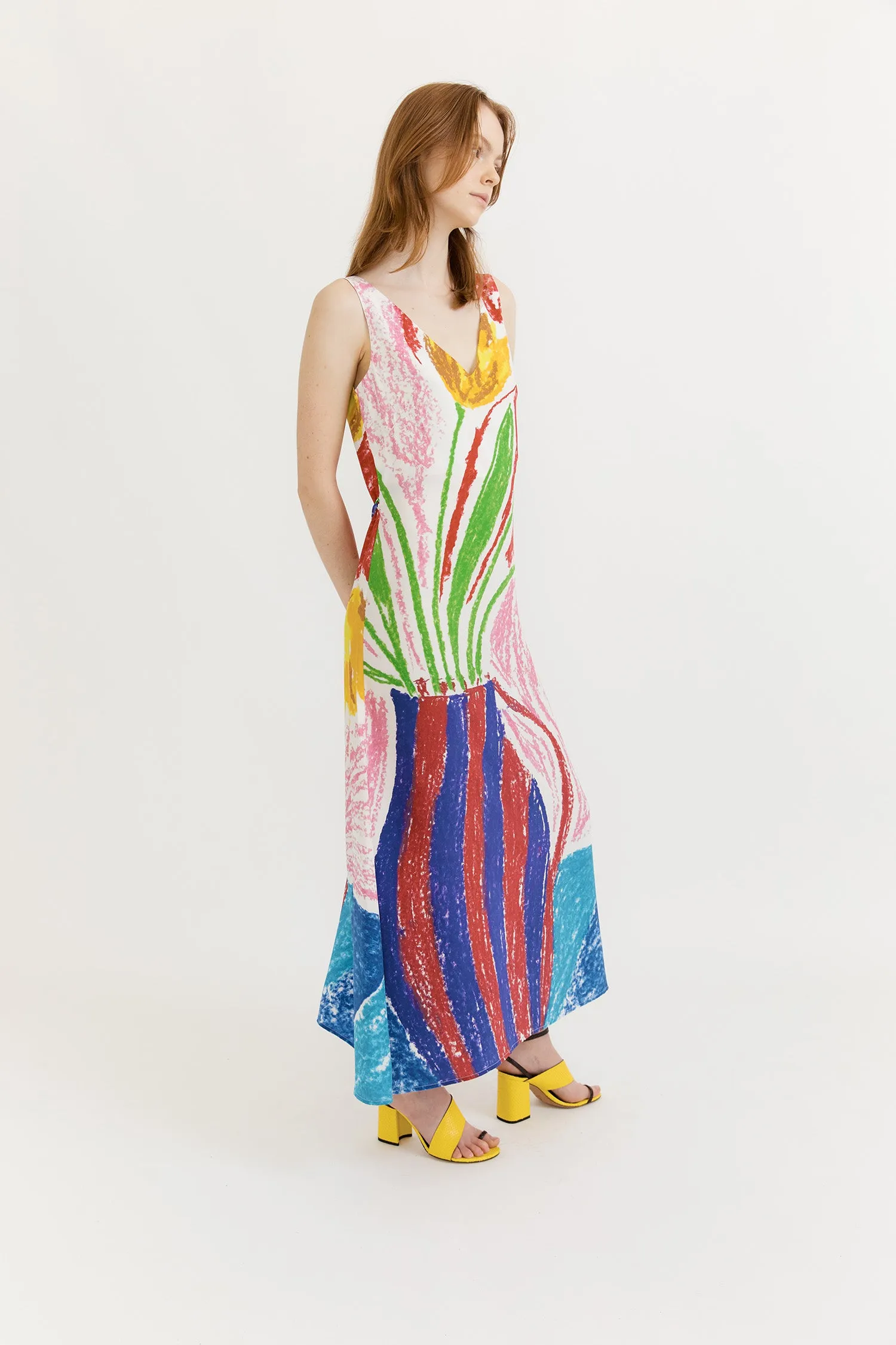 CLEMENTINE V-NECK MAXI DRESS- PLACEMENT PRINT
