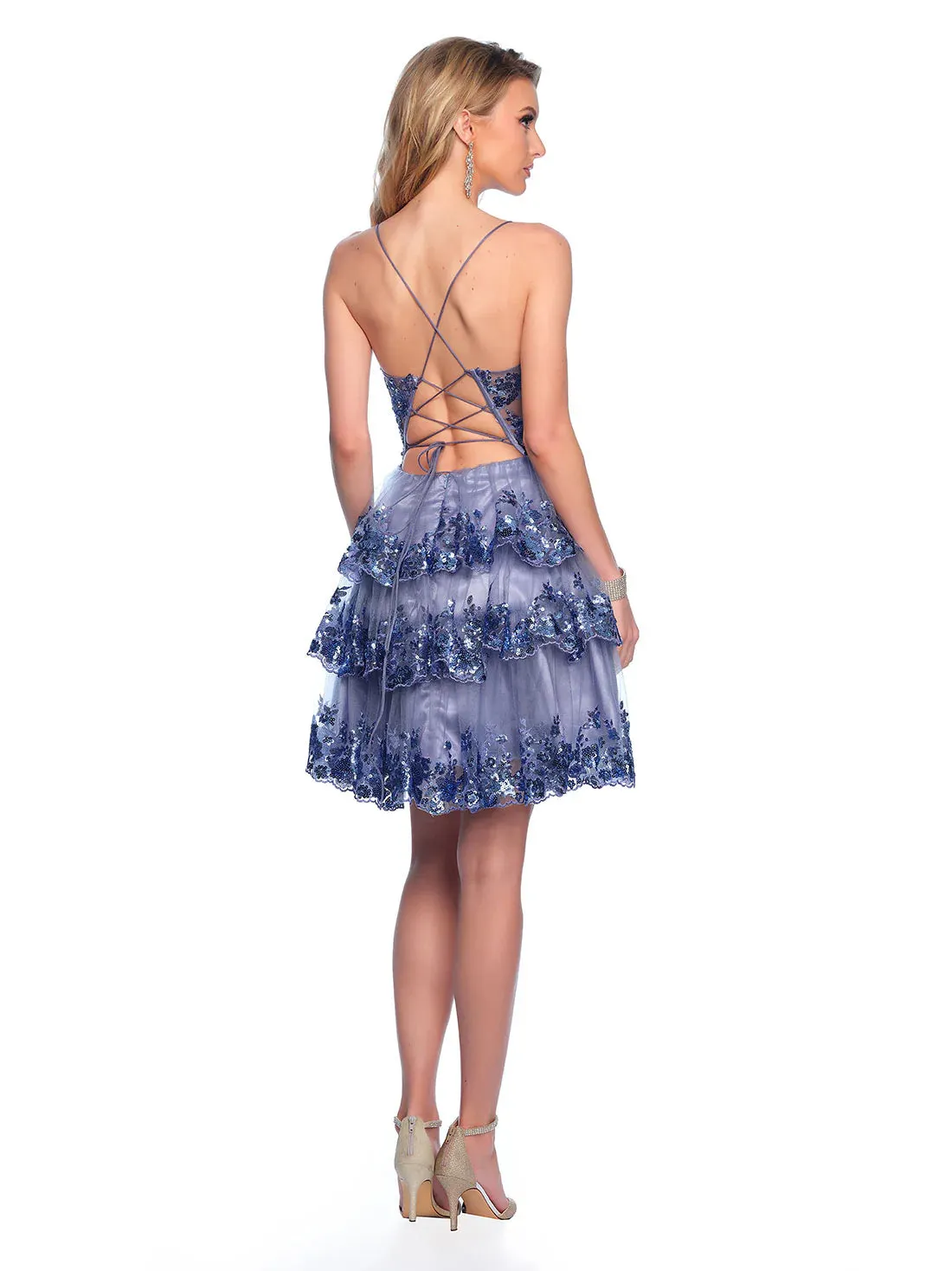 Dave & Johnny 11961 Size 8, 16 Asymmetrical Ruffle Sequin Homecoming Dress Sheer Corset Cocktail Gown