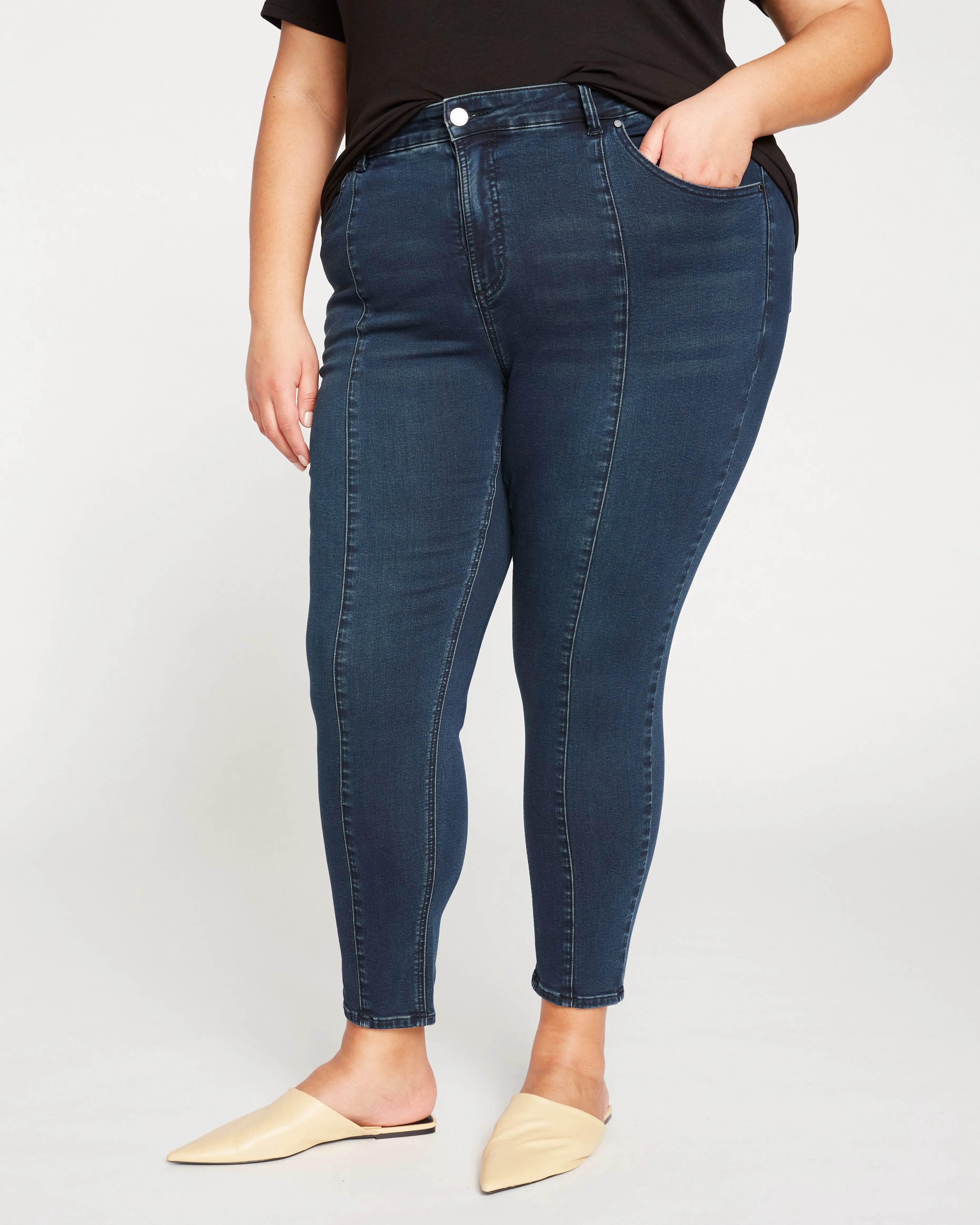 Debbie High Rise Seam Skinny Jeans - Dark Indigo