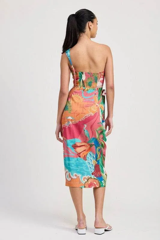 Emory Park One Shoulder Wrapped Midi Dress