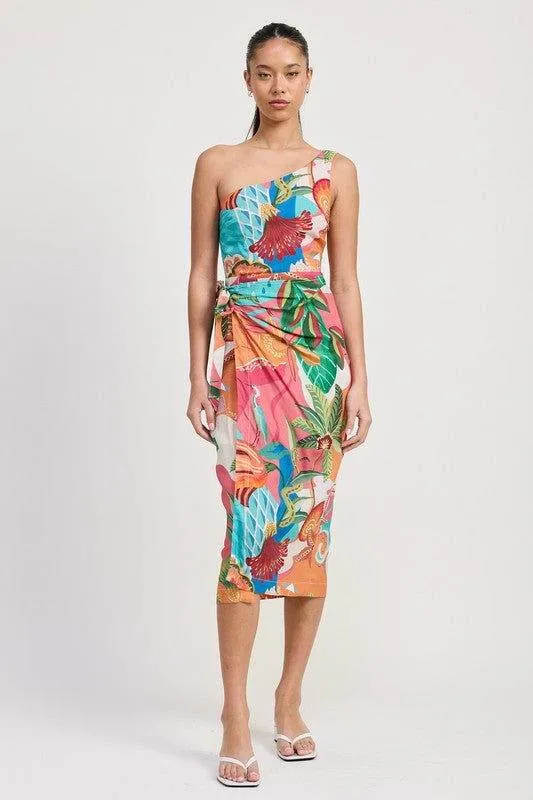 Emory Park One Shoulder Wrapped Midi Dress