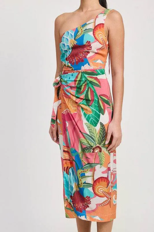 Emory Park One Shoulder Wrapped Midi Dress
