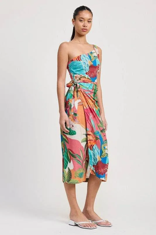 Emory Park One Shoulder Wrapped Midi Dress