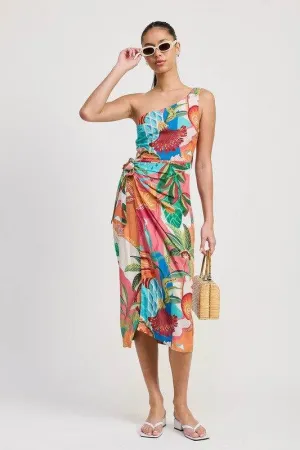Emory Park One Shoulder Wrapped Midi Dress