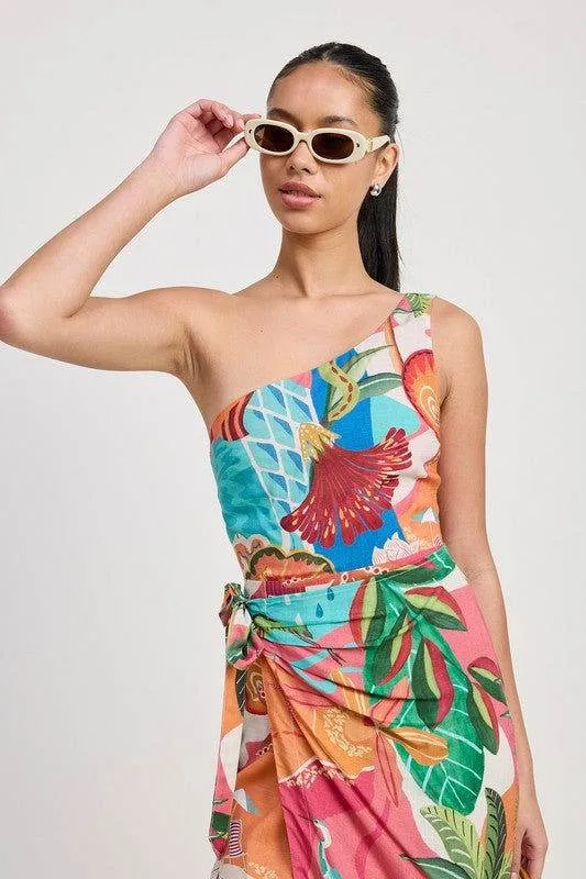 Emory Park One Shoulder Wrapped Midi Dress