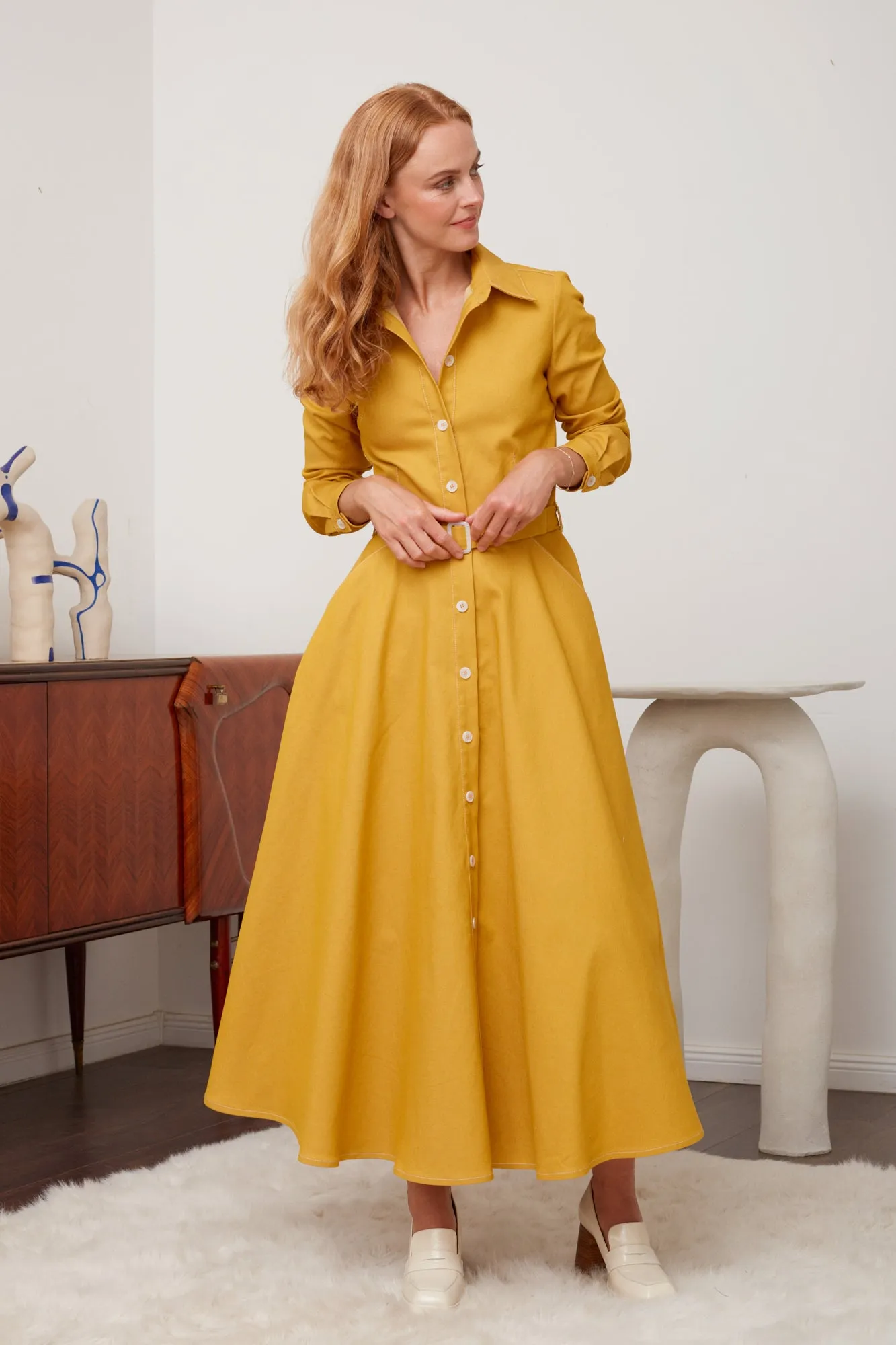 ESTI classy yellow denim shirt dress