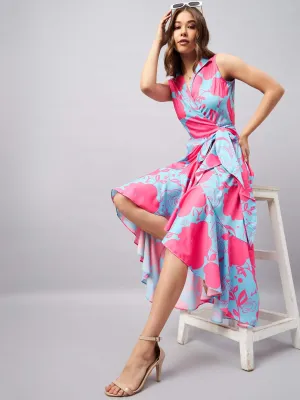 Floral Collar Midi Wrap Dress