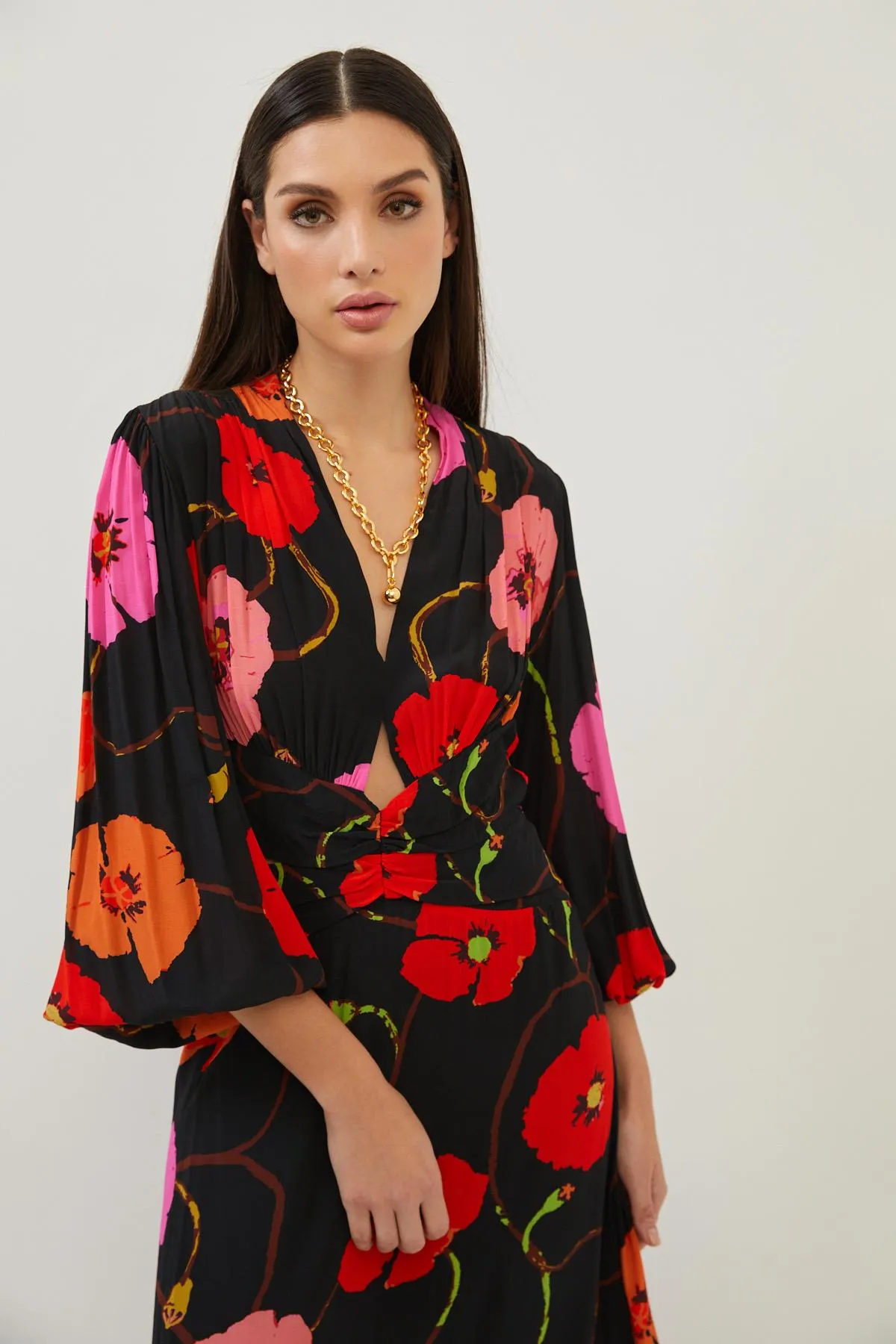 Floral Print Black Cut Out Detail Open Back Maxi Dress