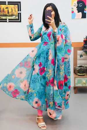 Full Flair Digital Print Gown With Floral Design For Women