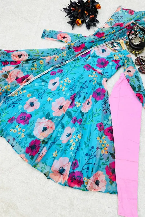 Full Flair Digital Print Gown With Floral Design For Women