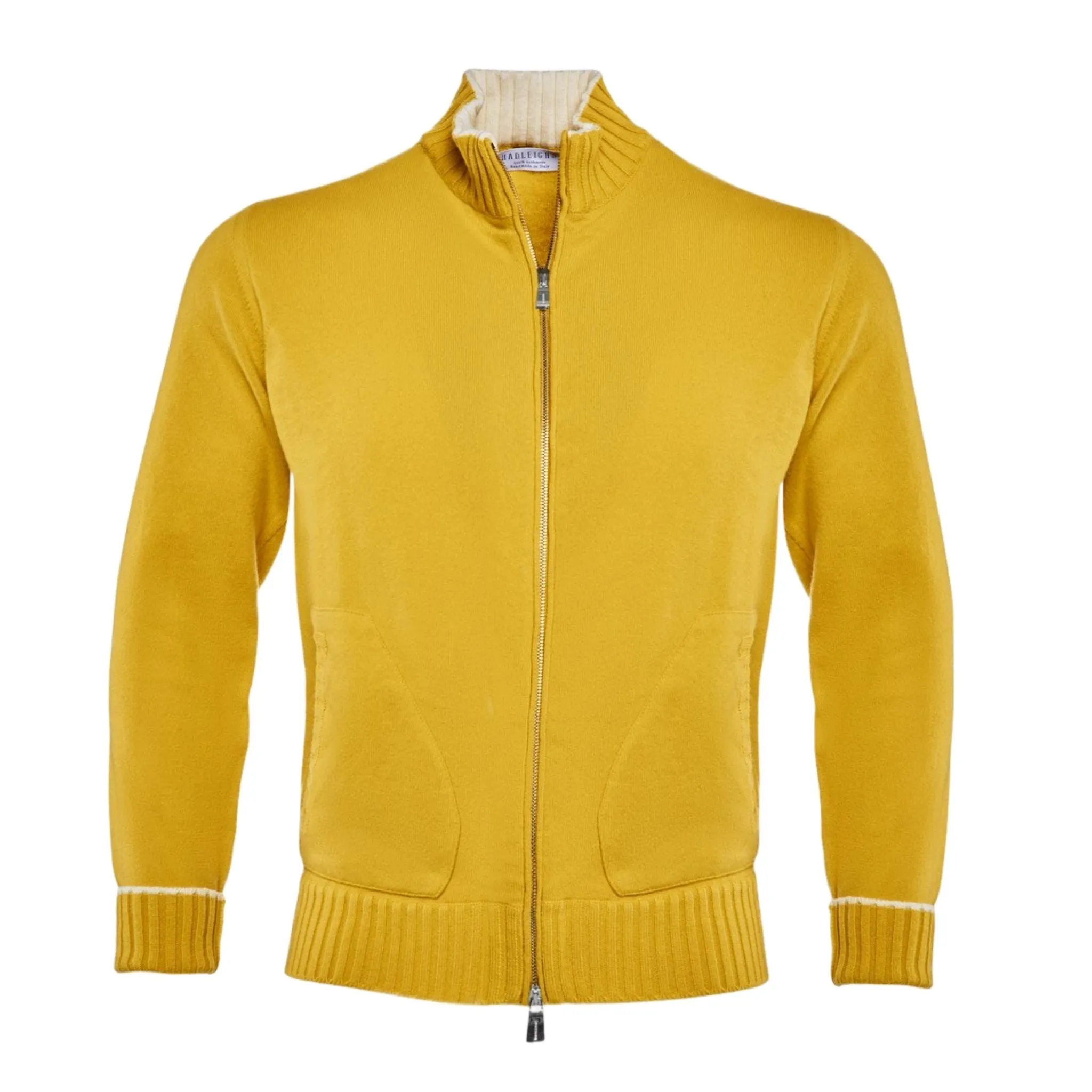 Full Zip Cashmere Cardigan Sweater in Yellow