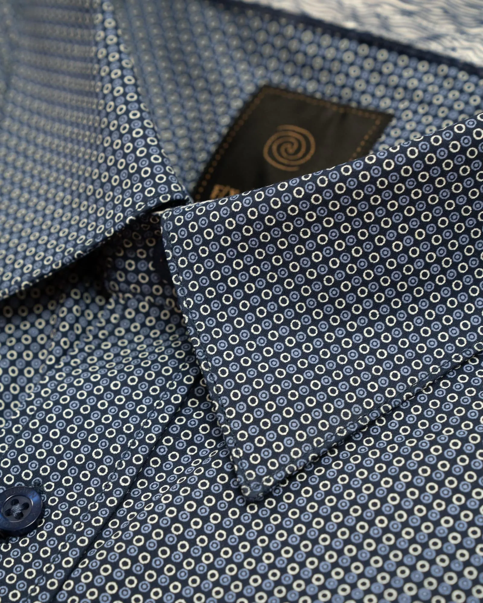 F/X Fusion Navy Circle Print Hidden Button Down Sport Shirt