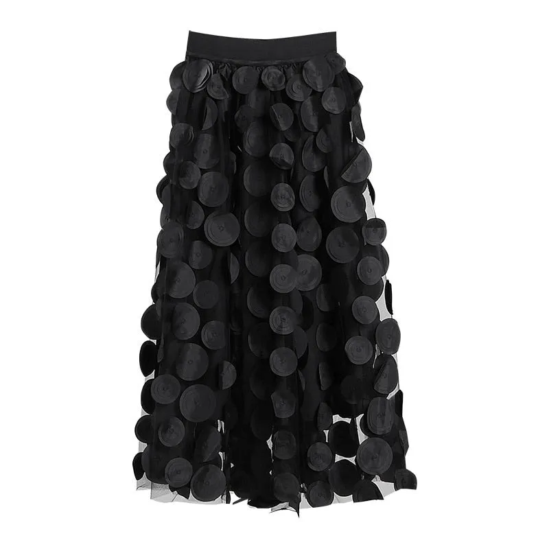 Gauze Elastic Waist Mid-calf Skirt