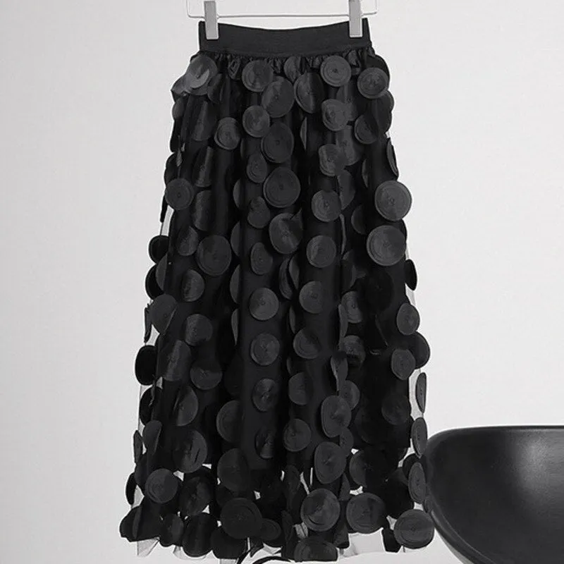 Gauze Elastic Waist Mid-calf Skirt