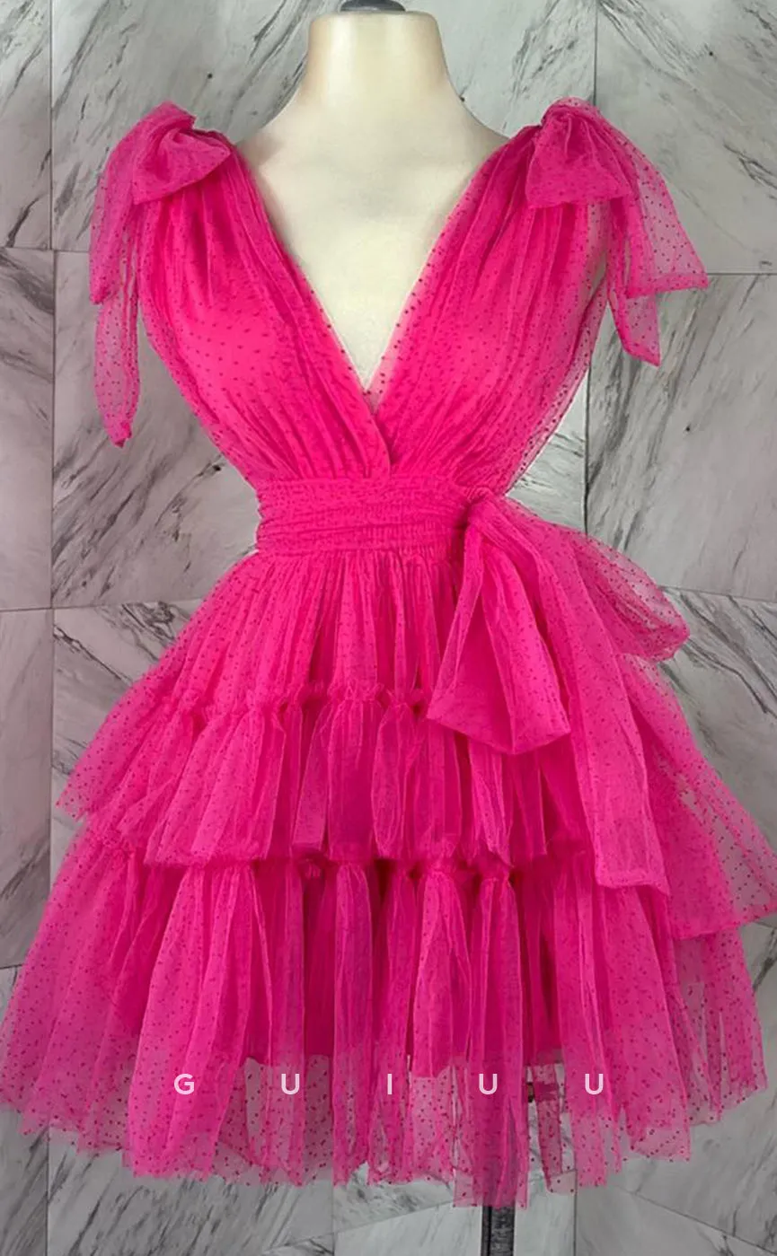 GH513 - Couture A-Line Allover Lace Party Dress Ball Gown V-Neck Strappy  Homecoming Dress with Bowknot