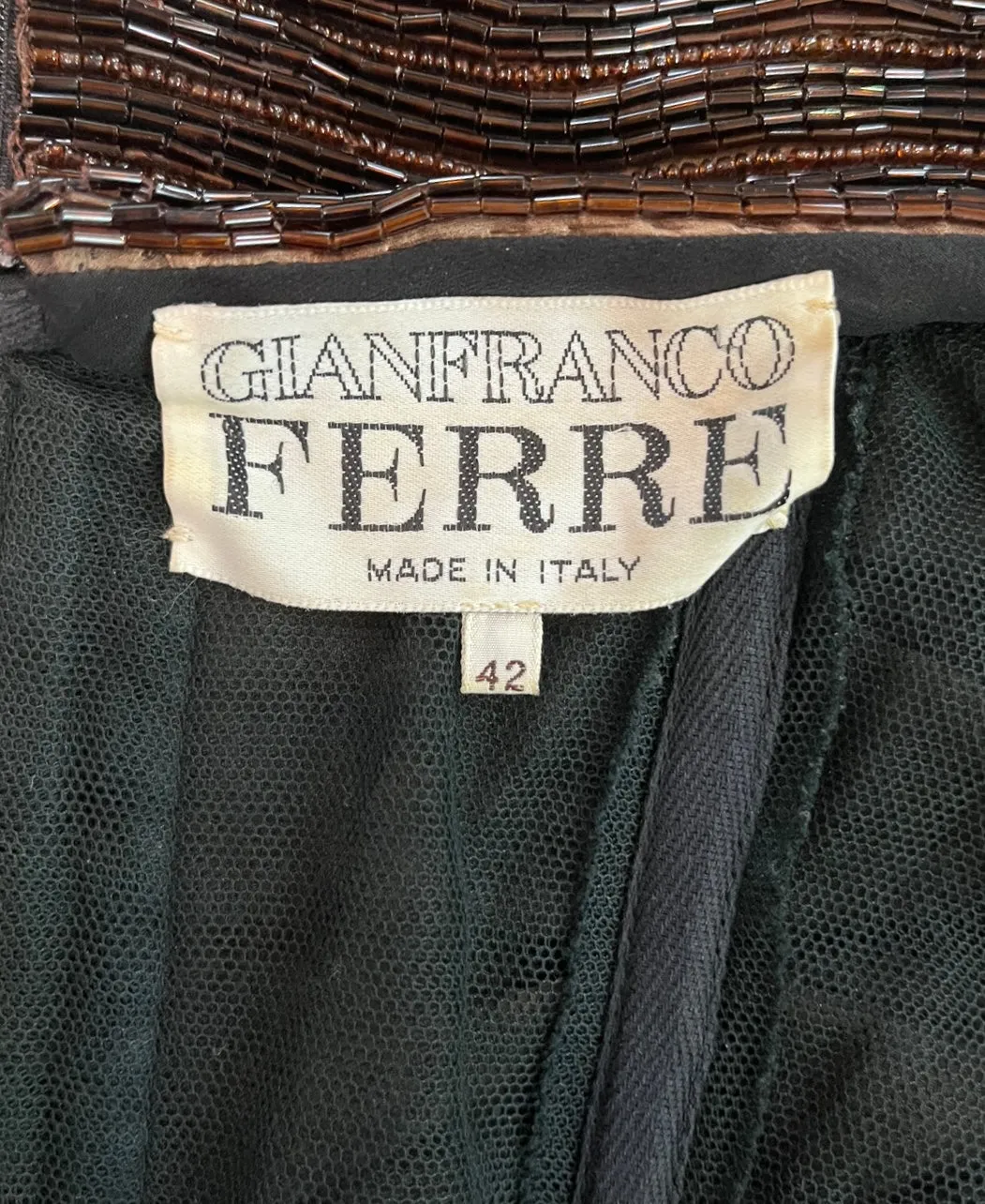 Gianfranco Ferre 1990s Brown Beaded Chiffon Gown