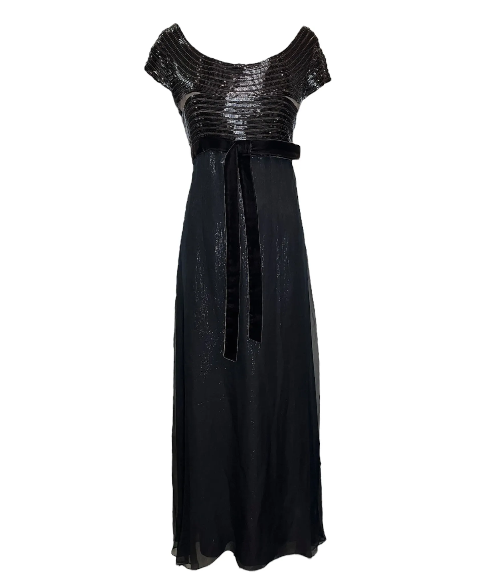 Gianfranco Ferre 1990s Brown Beaded Chiffon Gown