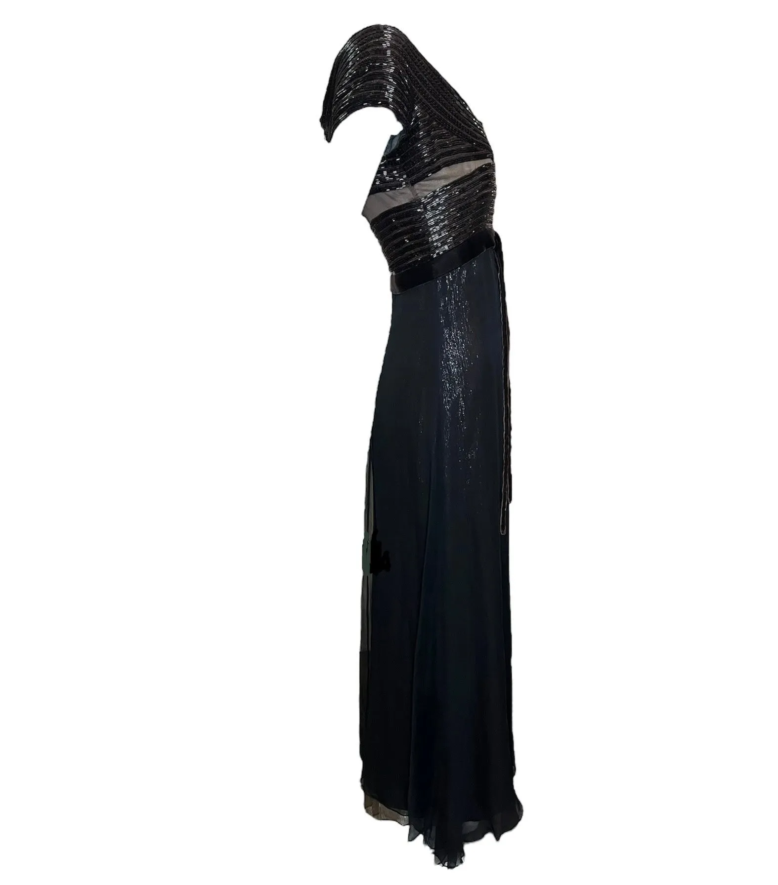 Gianfranco Ferre 1990s Brown Beaded Chiffon Gown