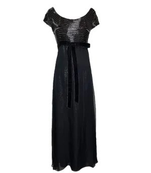 Gianfranco Ferre 1990s Brown Beaded Chiffon Gown