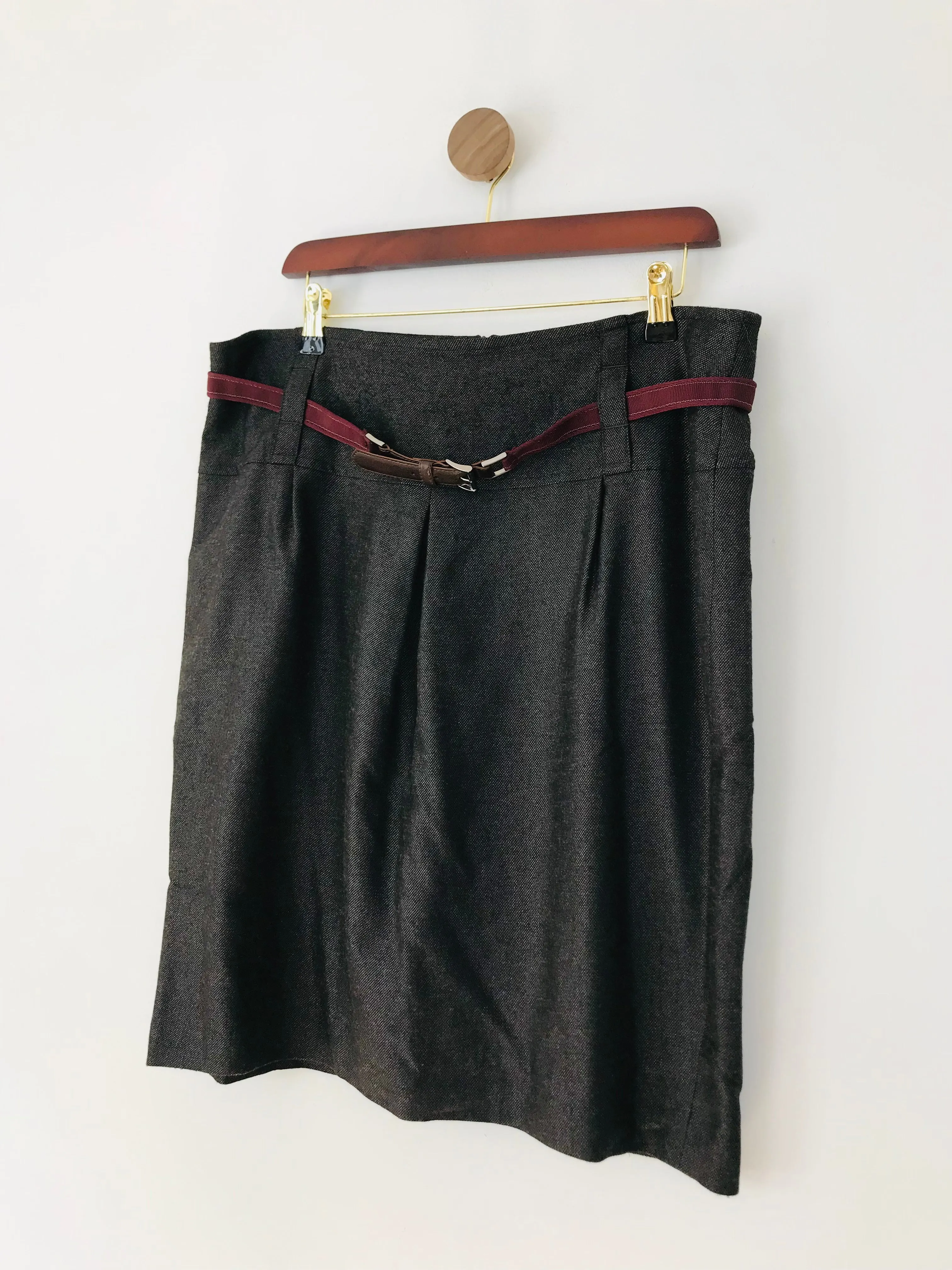 Gil Bret Women's High Waisted Pleated A-Line Skirt | UK16 | Brown