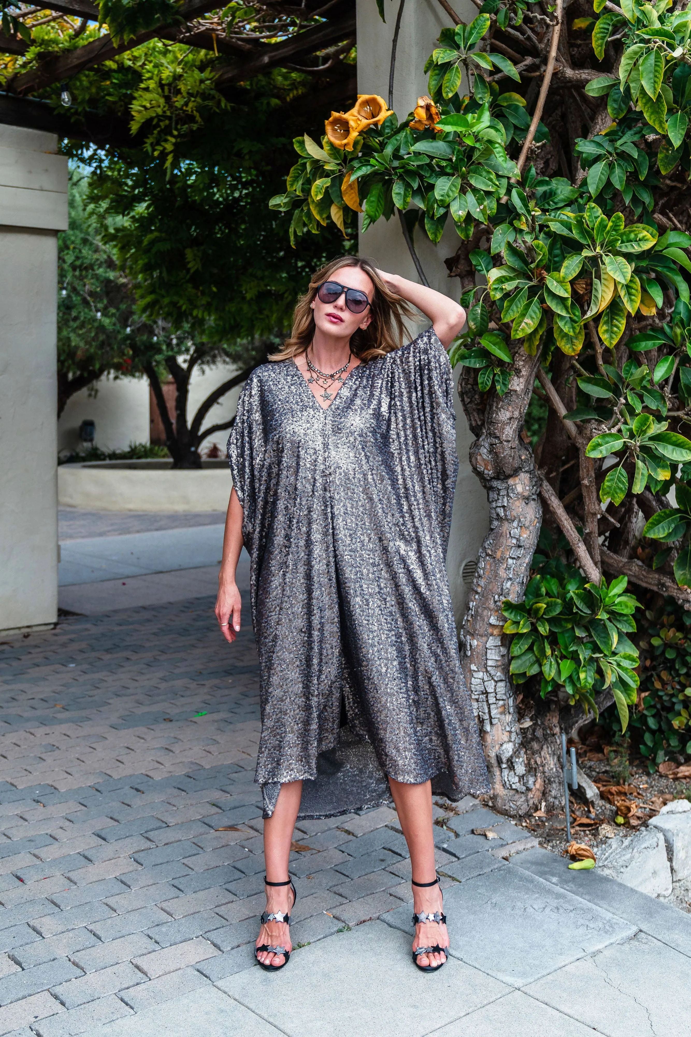 Gunmetal Nouveau Sequin Caftan