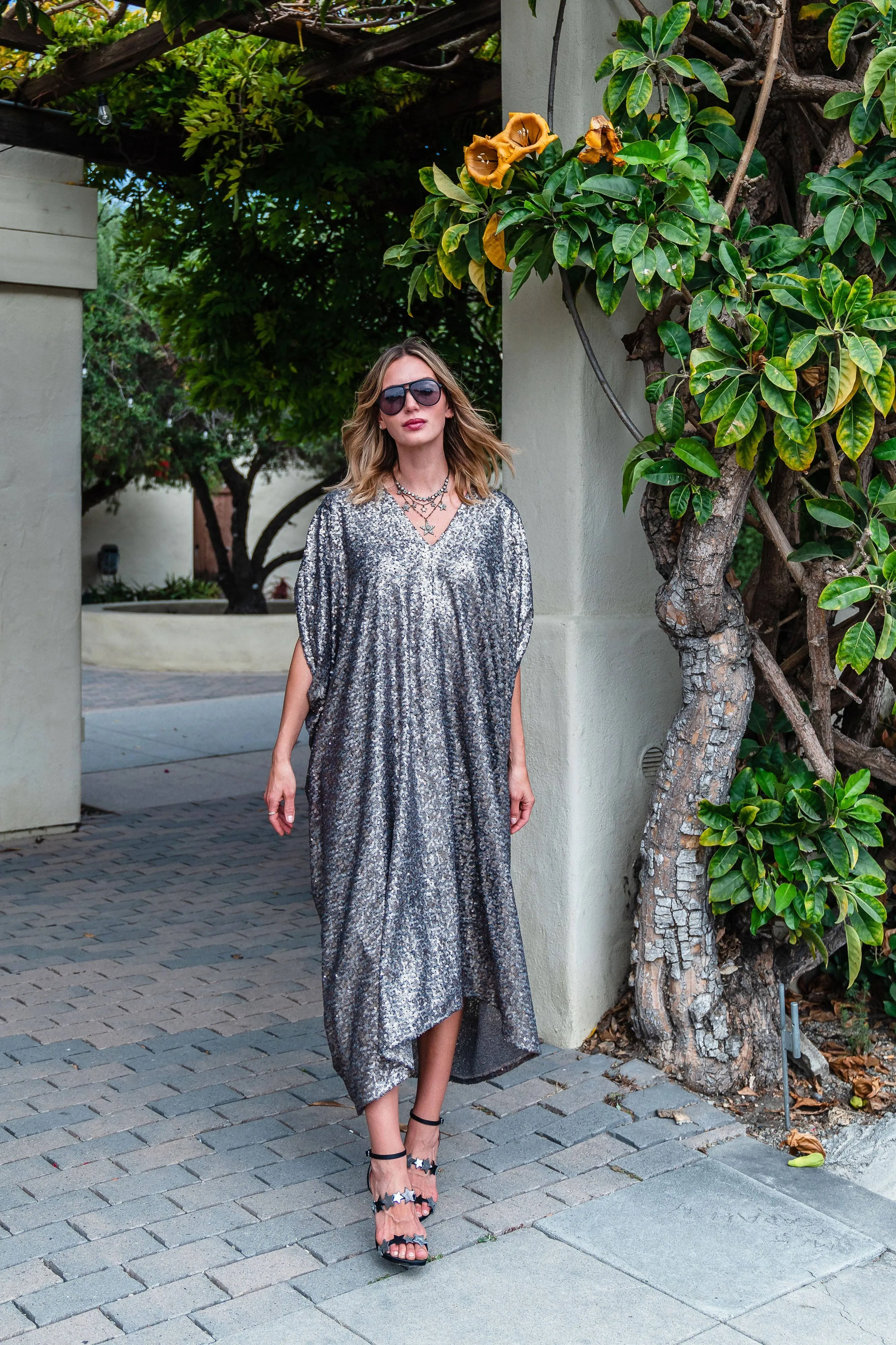 Gunmetal Nouveau Sequin Caftan