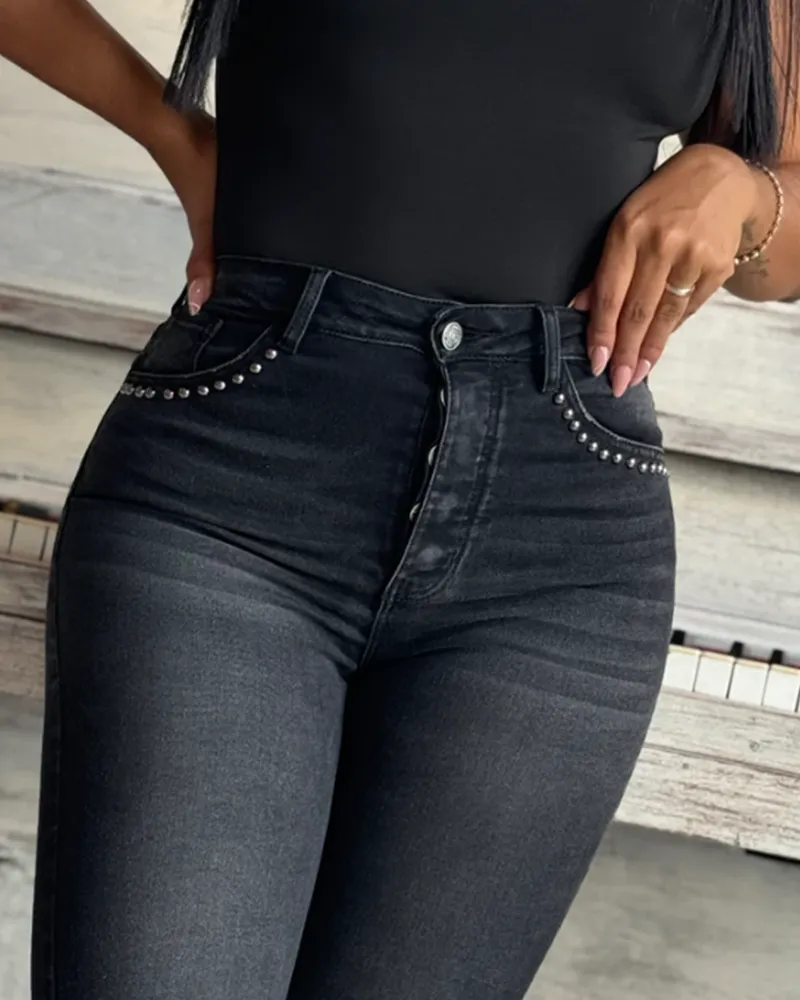 High-Waisted Slim-Fit Embellished Jeans (Pre-Sale)