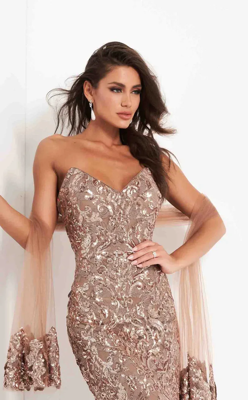 Jovani 05054 Long Strapless Sequins Formal Evening Gown Pageant Shaw Pageant Mother Of