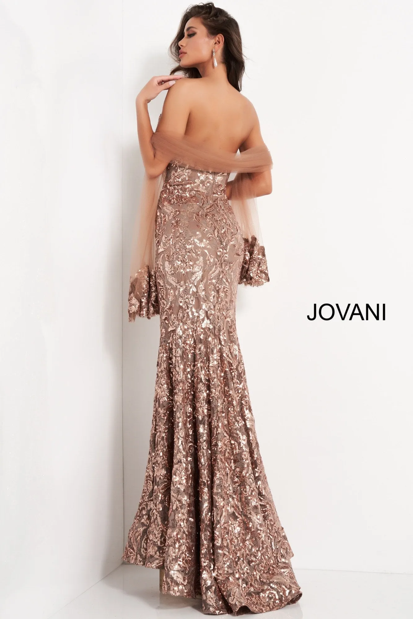 Jovani 05054 Long Strapless Sequins Formal Evening Gown Pageant Shaw Pageant Mother Of