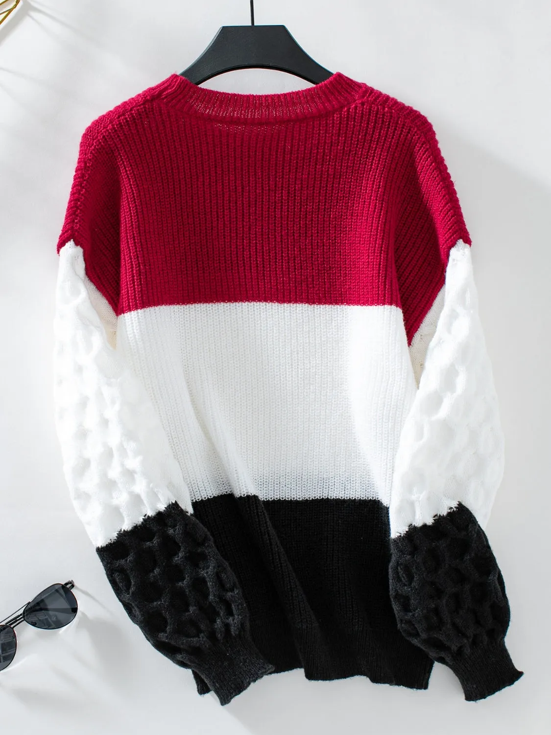 Kennedy Color Block Round Neck Long Sleeve Sweater
