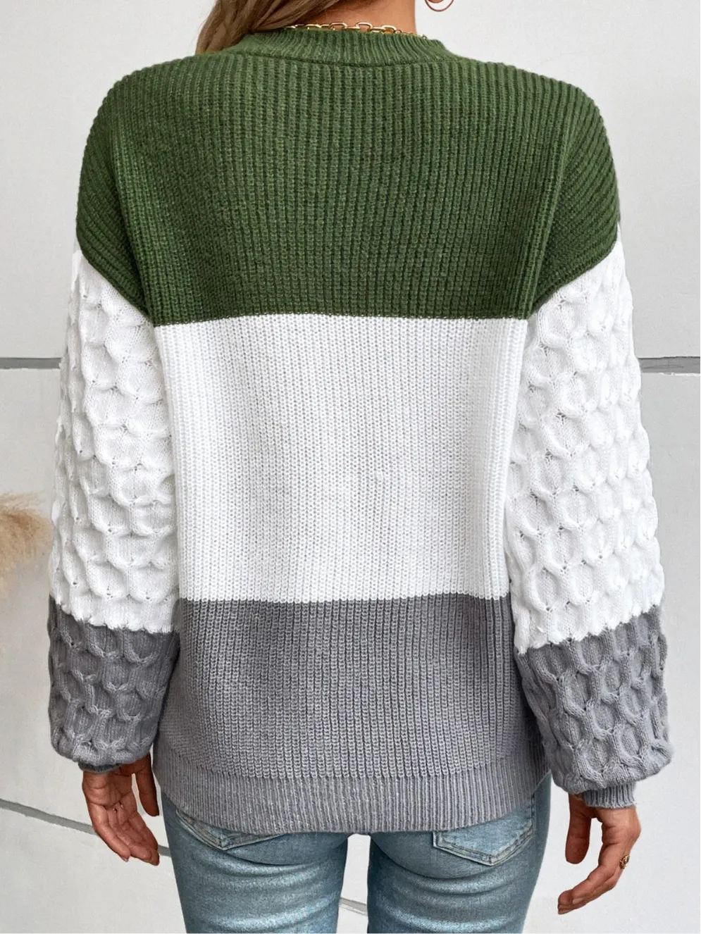 Kennedy Color Block Round Neck Long Sleeve Sweater
