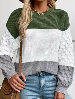Kennedy Color Block Round Neck Long Sleeve Sweater